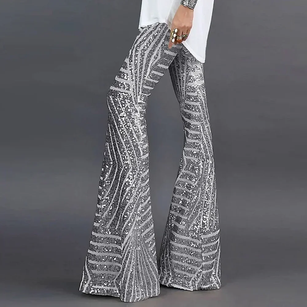 Sequins High Waist Flare Pants women Streetwear Wild Basic Slim fit Casual Summer New Women's Pants