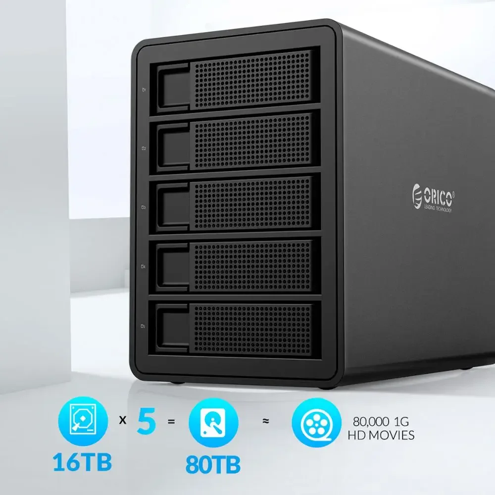 ORICO-Station d'accueil pour disque dur externe, 5 Bay Enterprise 3.5, USB 3.0 vers SATA, avec boîtier RAID HDD pour le minage de pièces à orifice