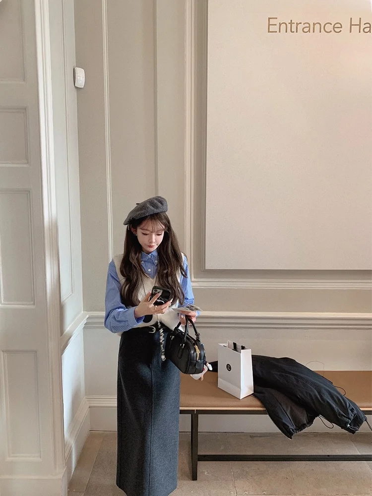 

Комплект футболок Celeste Art Student, комплект Briti Commuter Sle, хлопковое длинное пальто на пуговицах, юбка для женщин