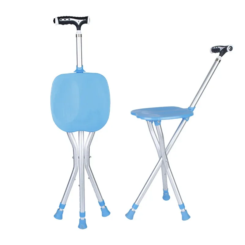 

Aluminum Alloy Elderly Cane Stool Three-Legged Stable Cane Chair With Lights Multifunctional Walking Stick For Elderly