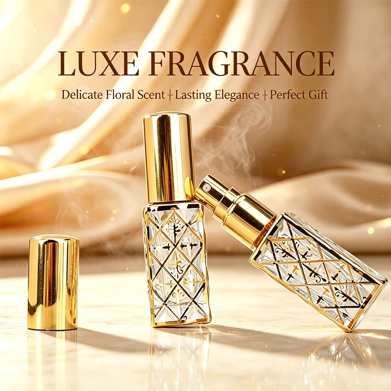 Glass Perfume Bottle with Metal Spray 12ml Luxury Gold Spray Bottle Electroplating Aluminum Perfume Sample Sub-bottling