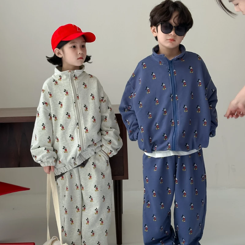 Boy Girl Two Piece Set 2024 Autumn Korean Style Sweater Long Sleeve Trousers Comfortable Versatile Cotton