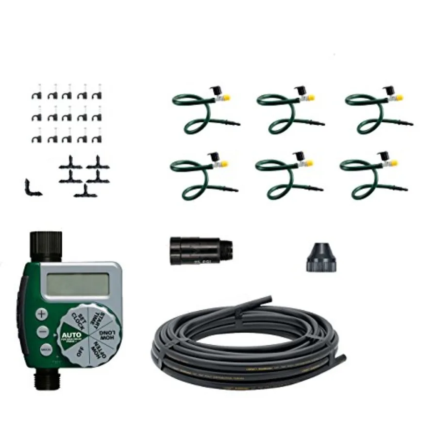 

Hanging Basket Drip Irrigation Kit for Outdoor Use UV-Resistant Black PVC Tubing Includes 1-Outlet Digital Hose Faucet Timer wi