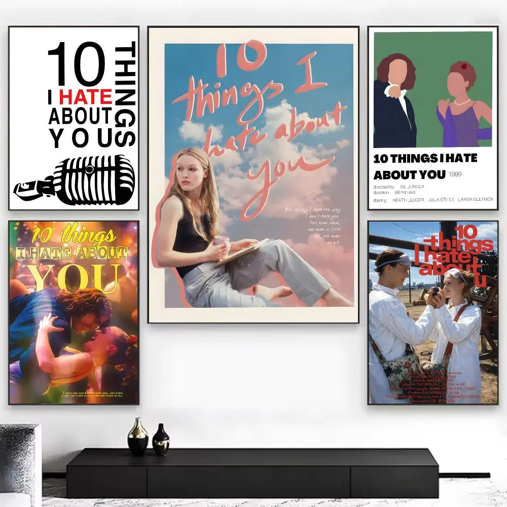 Teen Movie 1-10 Things I Hate About You Poster Chic Aesthetic Self-Stick Wall Poster Bedroom & Dorm Room Decor