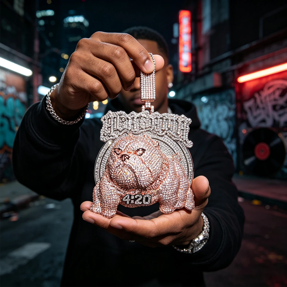Hip Hop Necklace Charm Bully Bulldog 420 Pendant Full Micro Pave Sparkling Zircon Stones 18K Gold Plated Iced Out Shiny Bling Accessory For Rapper Party Stage Performance Perfect Fine Jewelry Gifts for Men Boy Friends Bold Street Jewelry 3D Dog Design