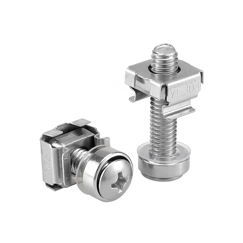 M5 M6 304 Stainless Steel Cage Nuts And Crown Screws Set Rustproof Fastener Kit For Network Rack Server Cabinet Mounting Hardwar