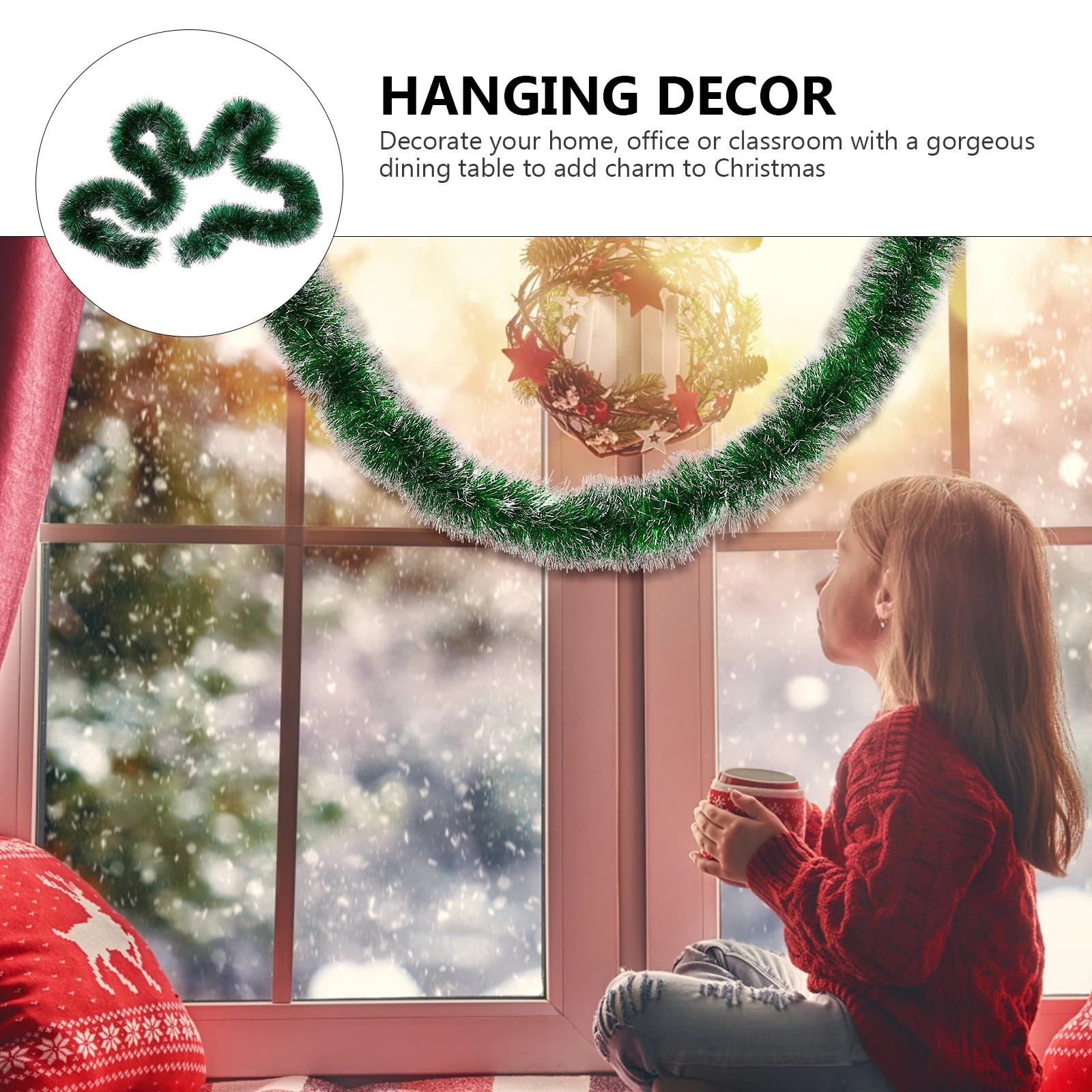 

1pc Christmas Decorative Garland Shiny Bright Rope Sparkly Hanging Party Supplies Tree Adornment Holiday Home Office Restaurant