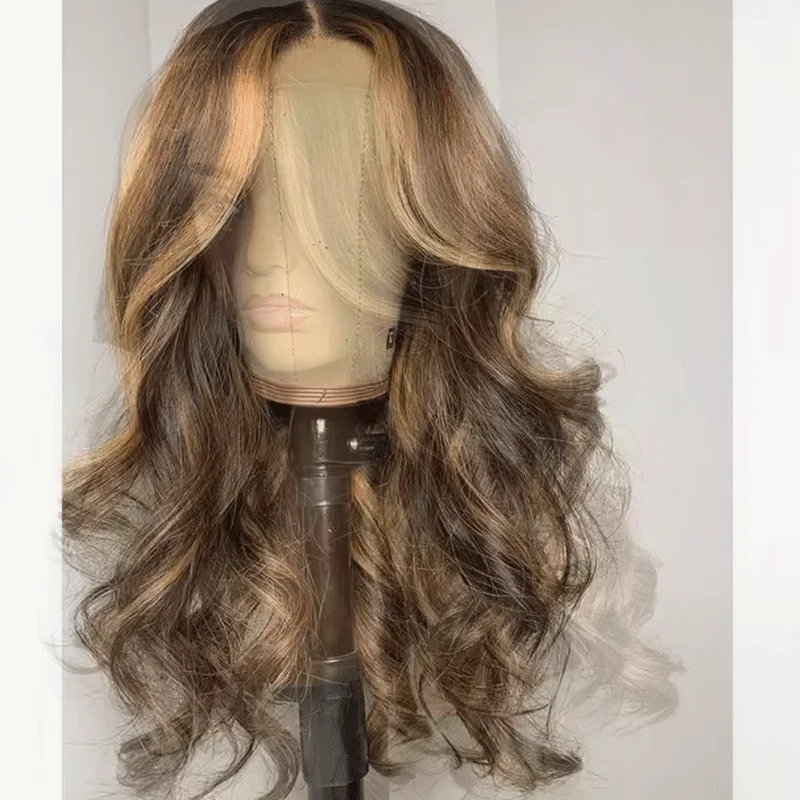 Peluca sintética 180% densidad 12A Grado marrón Ballaya comprobar europeo 13x4 HD lugar peluca delantera de encaje para cabello de mujer