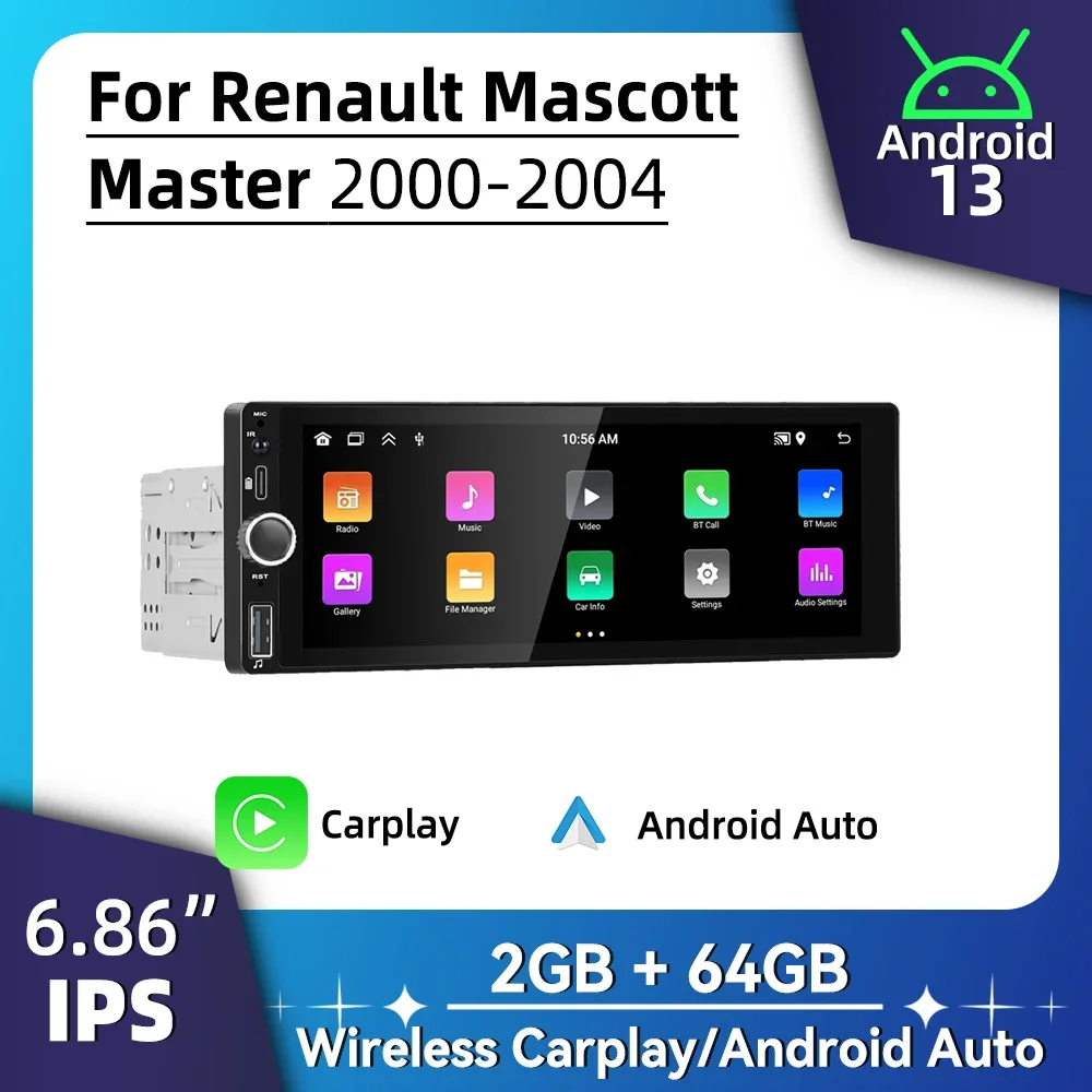 1 Din Car Radio Android for Renault Mascott Master 2000-2004 6.86