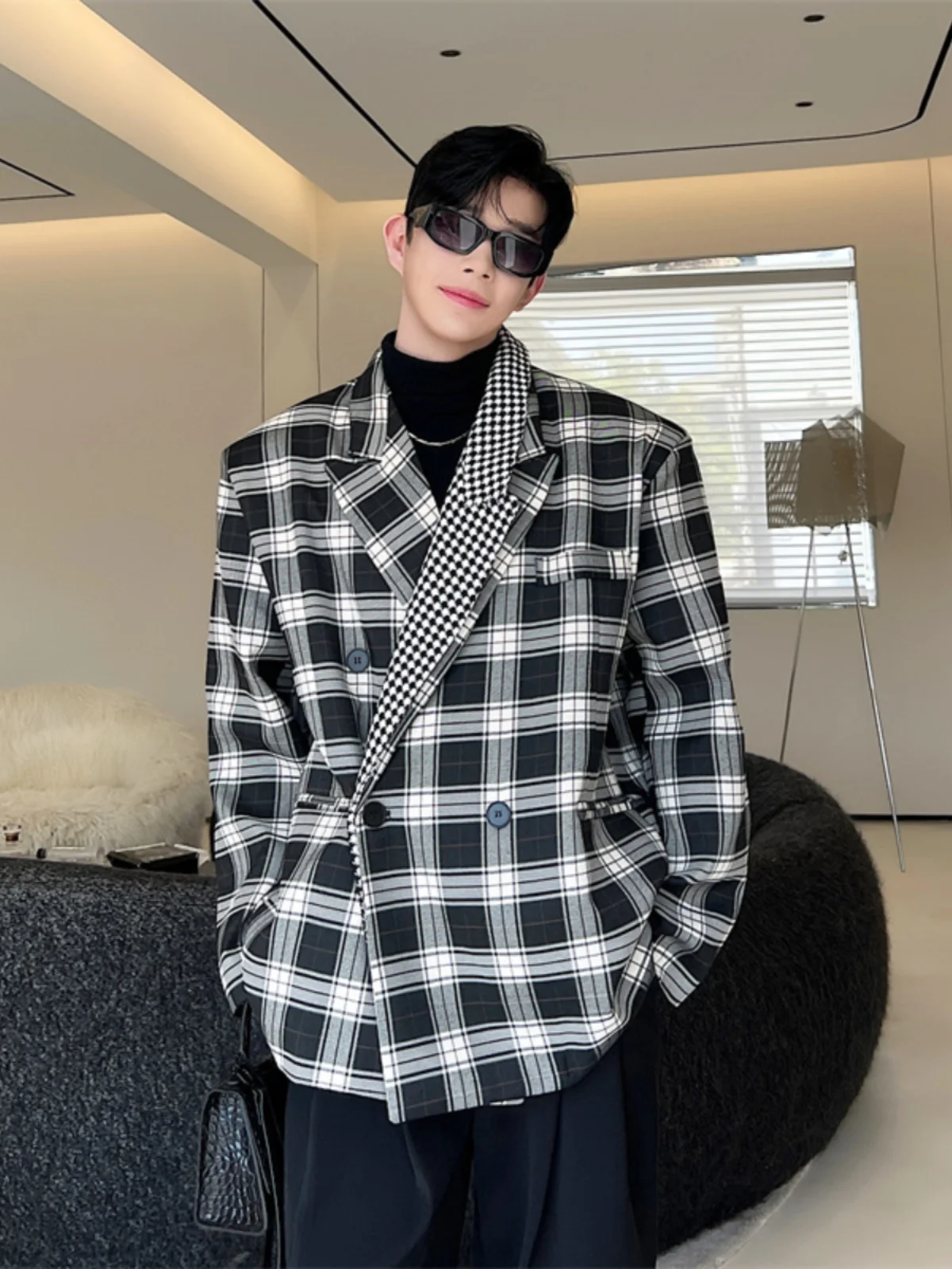 

Осенний новый корейский модный брендовый мужской свободный костюм с двойным воротником, цветная бровь, хрупкий ветровой костюм, повседневный длинный све