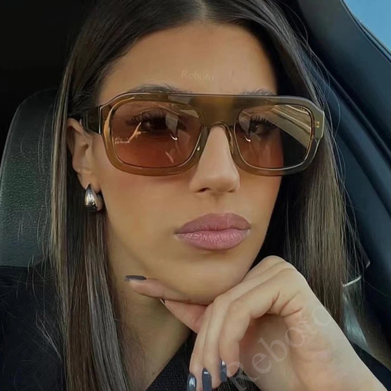 Luxury Square Sunglasses For Women New Vintage Thick Frame Leopard Orange Sun Glasses Female  Fashion Polygon Flat Top Eyewear