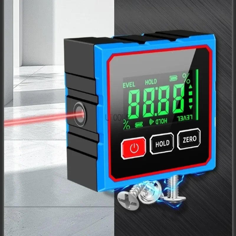 อิเล็กทรอนิกส์ดิจิตอลมุม Dipmeter Dual Cross Laser Gradient วัดระดับเมตรไม้สี่ด้านแม่เหล็ก Inclinometer