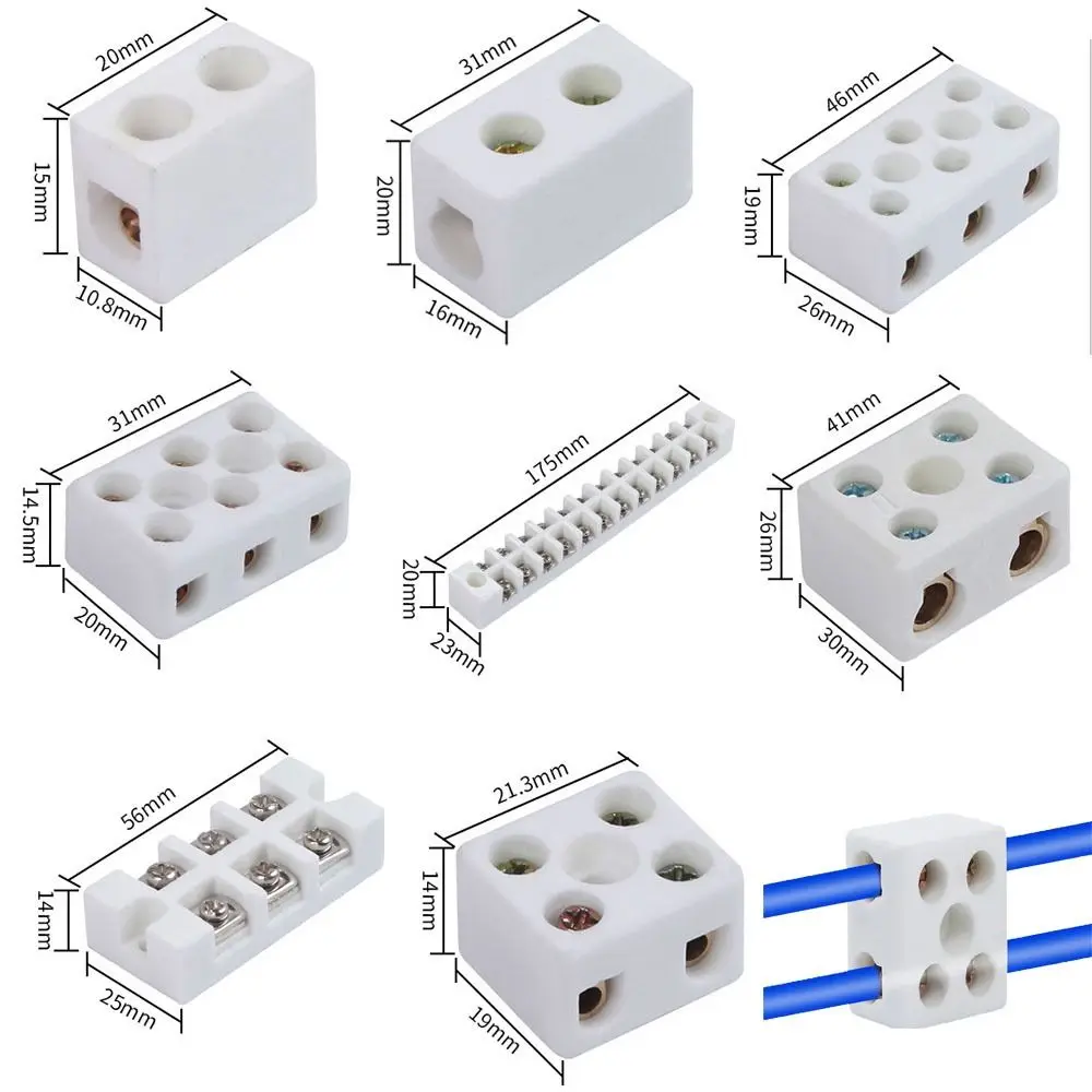 

1 In 1 Out Ceramic Wiring Terminal Block 2 In 2 Out High-temperature Resistant Screw Wire Connector Terminals