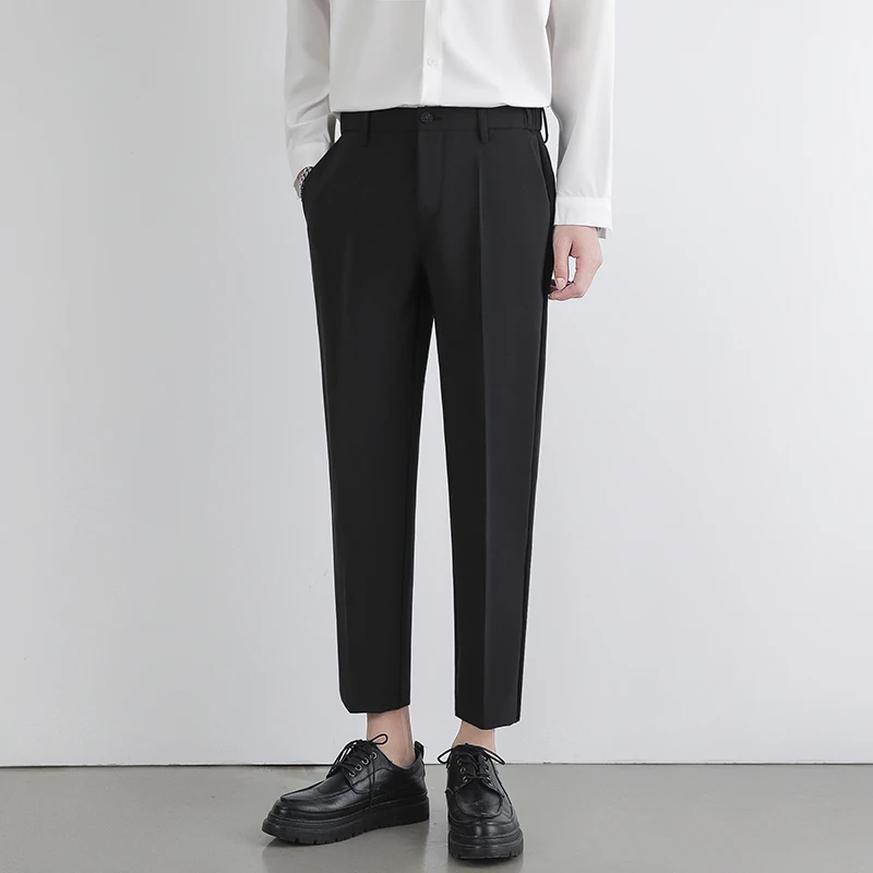 

Весенне-летние мужские повседневные драпированные брюки из ледяного шелка West, корейские свободные прямые брюки с девятью зубцами, молодежные модные брюки