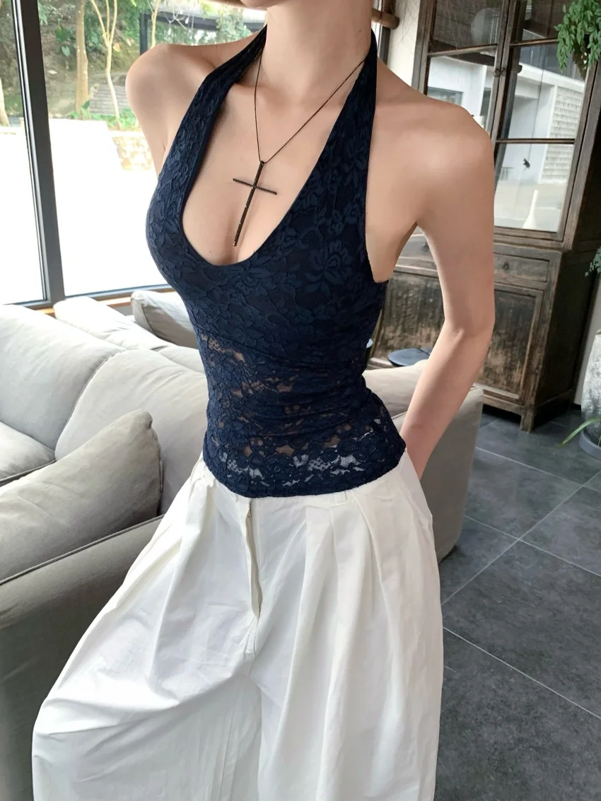 Alien Kitty Hot Sale Women Slim Tank Tops Deep V-Neck Wide Leg Mopping Pants Summer 2025 Party Mujer High Street Chic New Sexy