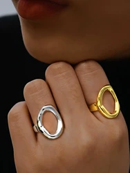 Stainless Steel 18K Gold-Plated Open Oval Rings for Women,Women's Daily Wear,Waterproof Jewelry,Simple Fashion Geometric Style