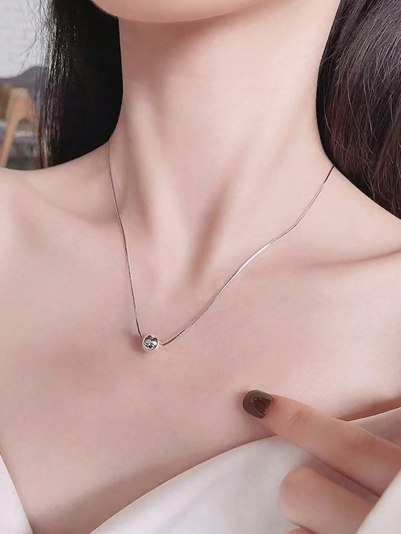 

Minimalist Stainless Steel Snake Chain Necklace with Polished Sphere Pendant