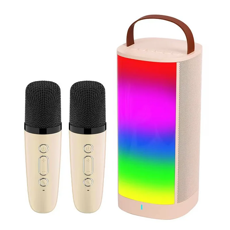 Children's Mini Karaoke Machine 2 Wireless Microphones Portable Karaoke Speaker RGB LED Home Subwoofer BT 5.3 Audio System