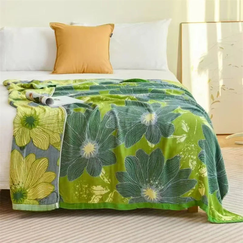 

Cooling Bamboo Fiber Blanket 2-Layer Thin Air Conditioning Summer Quilt Green Nap Throw Blanket Lightweight Bed Cover Home Decor