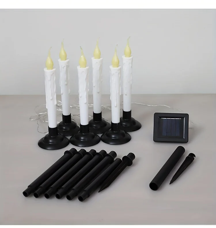 6Pc Solar Powered String Light Outside Waterproof LED Candles Lamp for Outdoor Flowerbed Yard Garden Patio Christmas Decorations