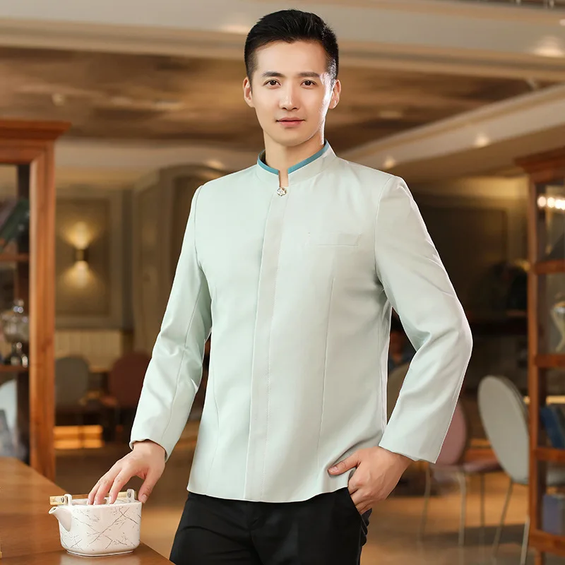 鍋レストランウェイター作業服トップケータリング茶室ホテルレストラン食品配達スタッフ秋冬長袖 Wor