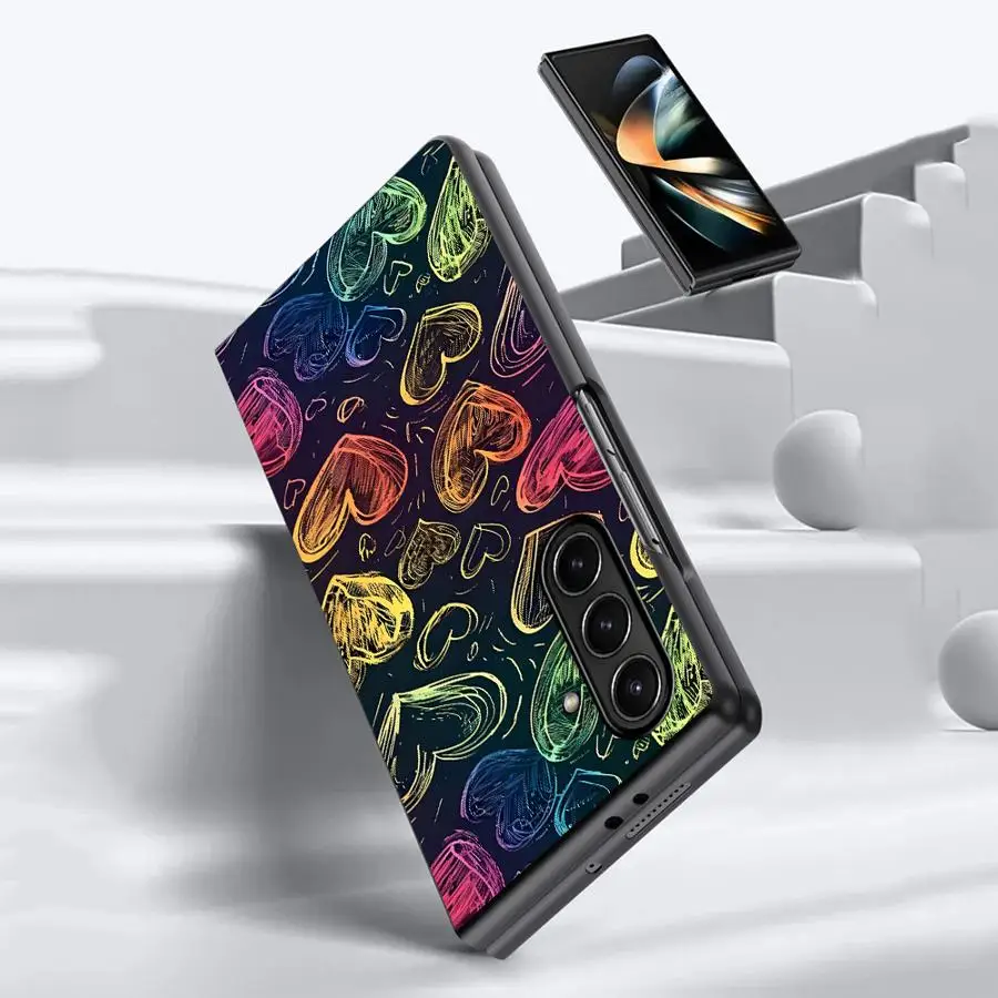 サムスン Galaxy ZFold3 ZFold6 Z Fold 7 6 5 4 3 ZFold5 ZFold4 ZFold7用 愛漫画落書きデザインケース バックフォンカバー
