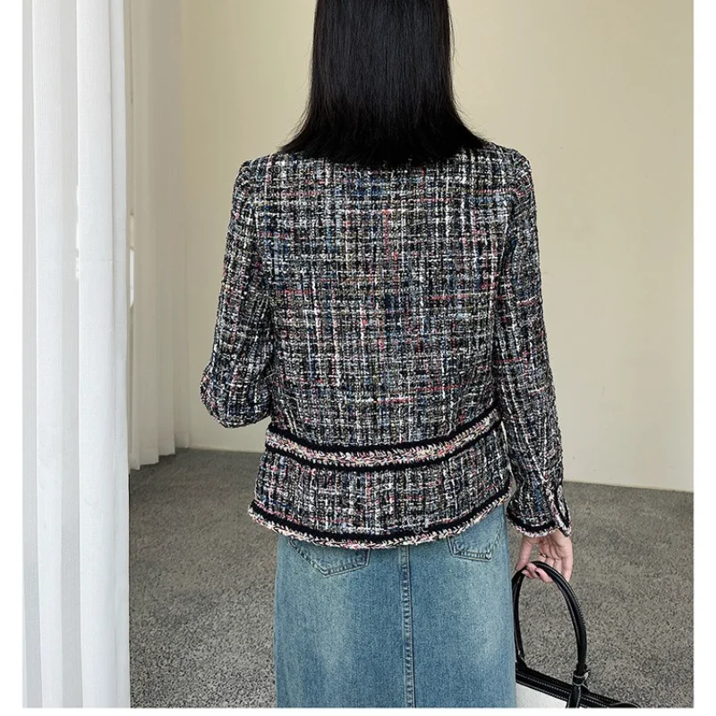French Elegant High-quality Small Fragrance Jacket Women Vintage Light Luxury Tweed Sequin Weaving Splicing Hem Women's Clothing