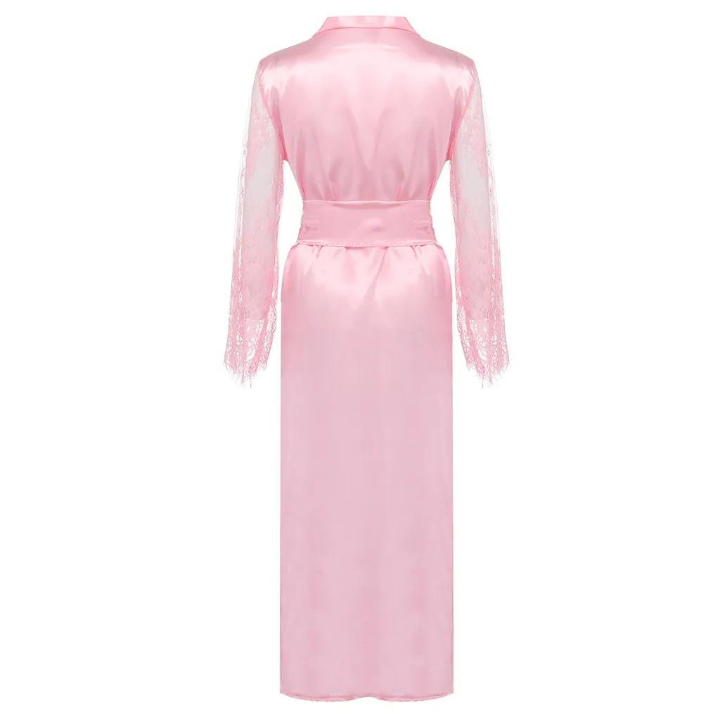 Women Satin Long Nightdress Silk Lace Lingerie Nightgown Sleepwear Sexy Robe Open Cup Lingerie