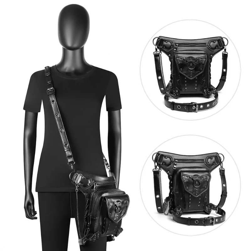 Chikage Steampunk Chain Bag Motorcycle Ladies Shoulder Crossbody Bag Multi Back Law Waist Pack Large Capcity Shoulder Bag