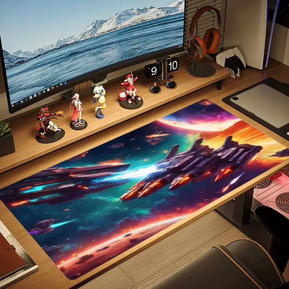XXL Overlock Mousepad Sci-Fi Spaceship Mecha Cosmic Galaxy Art Non-Slip Rubber Keyboard Deskmat Laptop Desktop Gamer Desk Mats