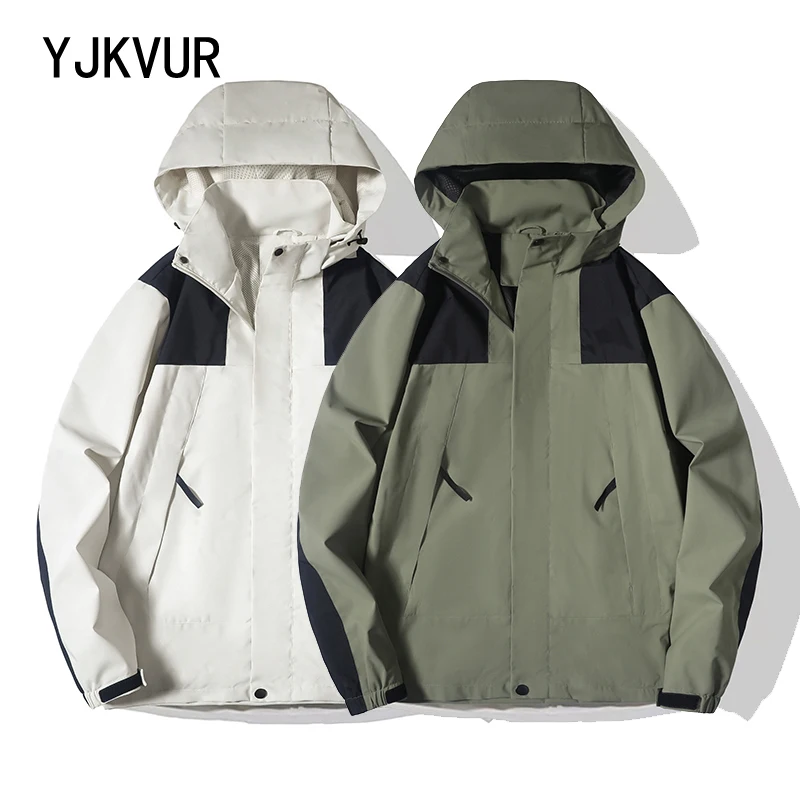 YJKVUR 2024 Autumn New Unisex Soft Shell Outdoor Hooded Jackets Men Plus Size Water Repellent Rain Coats for Hiking,Golf,Travel