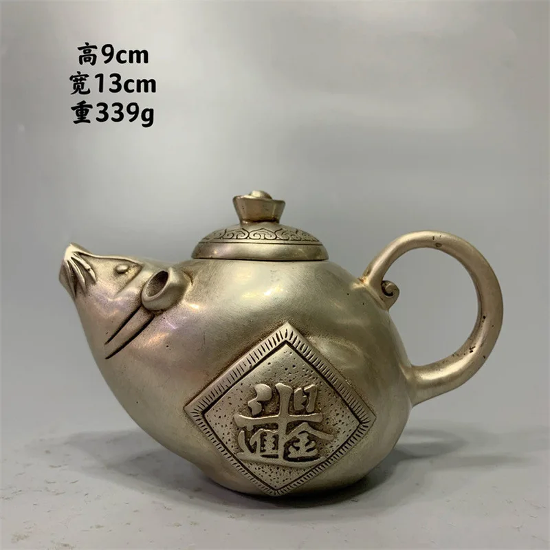 home decor, a lucky charm for attracting wealth, featuring a golden-rat-shaped copper pot, water kettle, and teapot