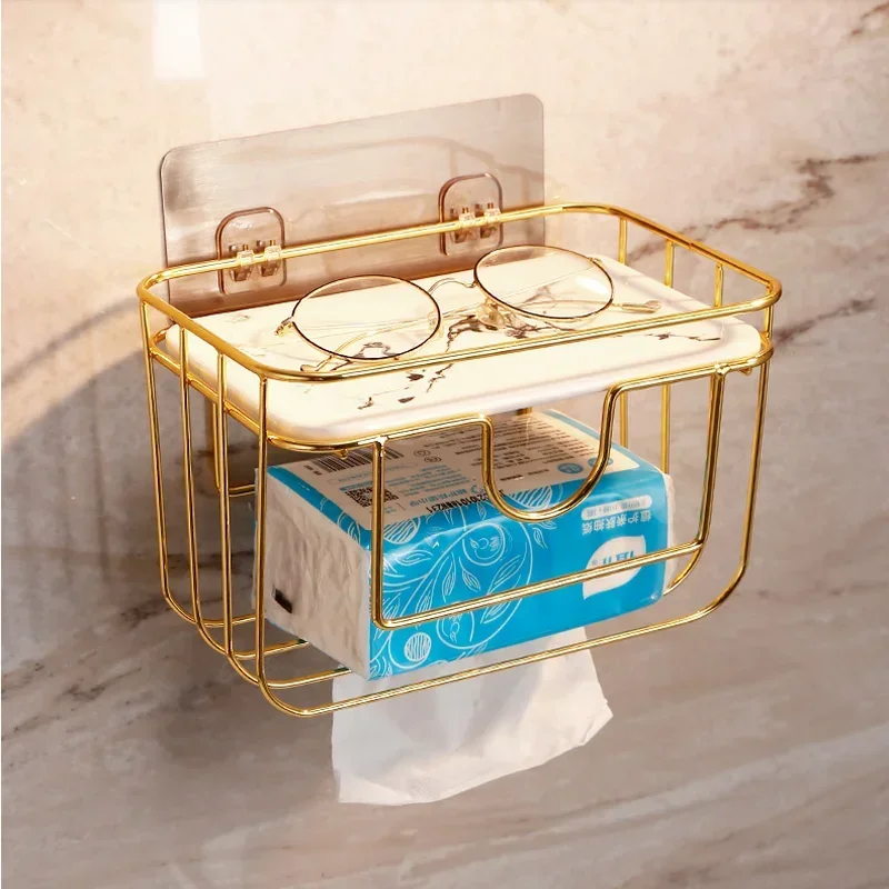 Toilet Roll Holder Wrought Iron Marble Ceramics Storage Rack Wall-mounted Tissue Holder Tissue Box Paper Holders Napkin Holders view 4