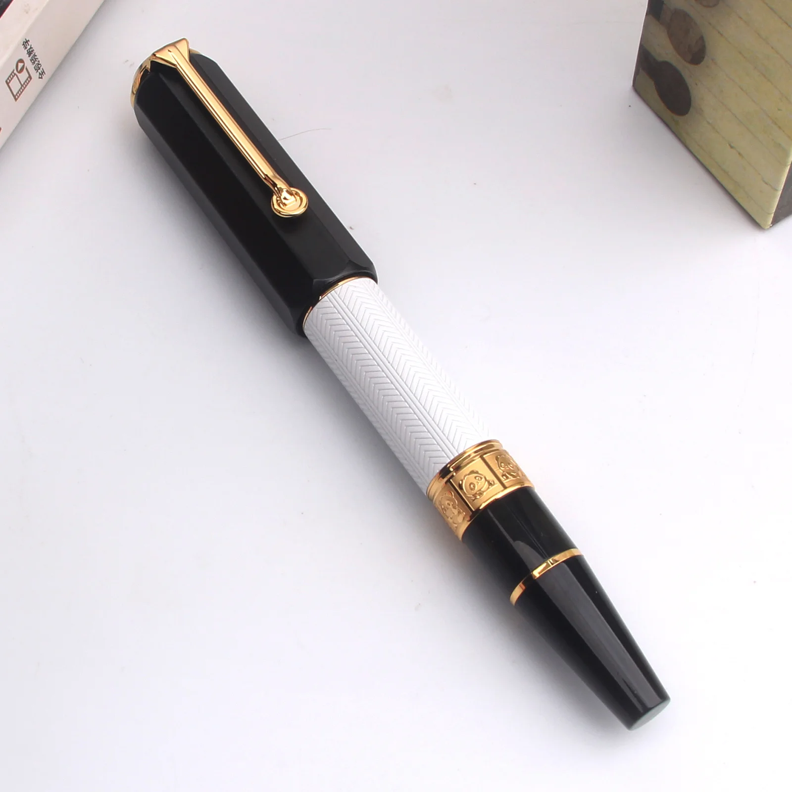 

LEMON M5 Panda Pattern Piston Fountain Pen with Long Knife Blade Nib Luxury Metal Acrylic Calligraphy Writing Ink Pen Supplies