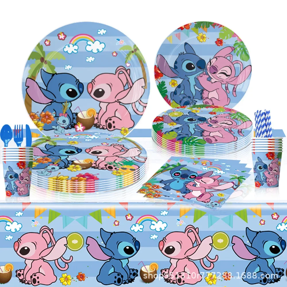 Hot Cartoon Stitch Birthday Party Dinnerware Banner Cake Jednorazowa wisząca flaga Lilo & Stitch Balony Dekoracja urodzinowa