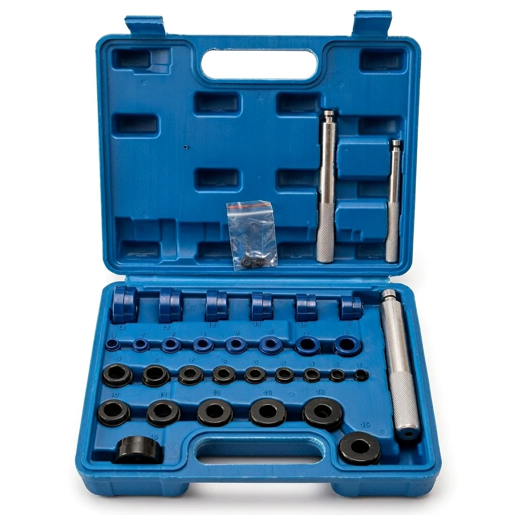 33pc Bearing Press Kit, Bearing Race & Seal Driver Set, Metric SAE Adapters, Bushing Driver, 3 Knurled Handles, Wheel Bearing