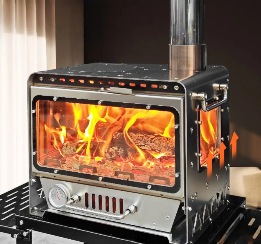 Draagbare 304 roestvrijstalen echte open haard binnen buiten houtkachel voor thee koken kamperen opwarming brand kijken