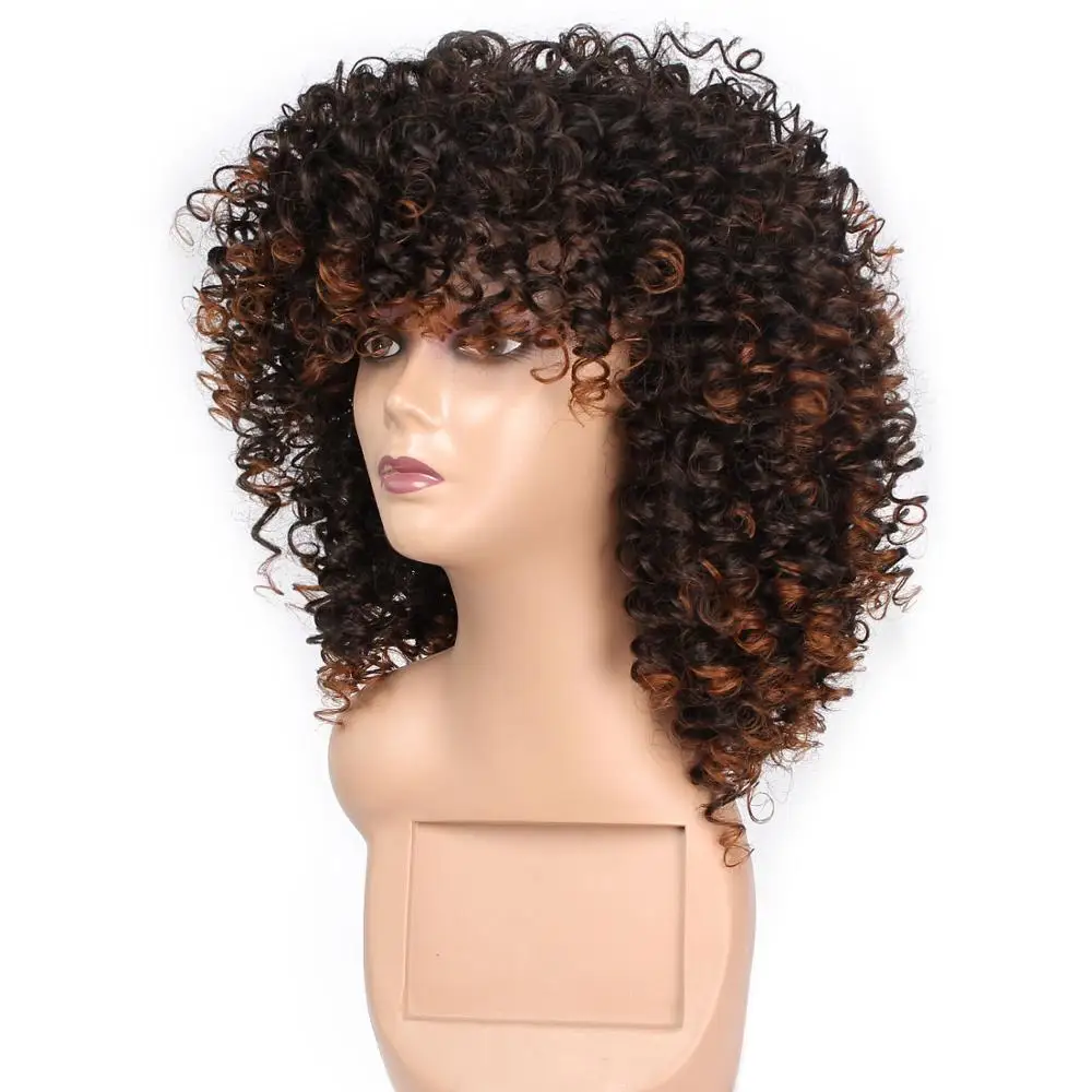 Short Hair Afro Kinky Curly Wigs Black Mixed Brown African Synthetic Ombre Glueless Cosplay Wig For Black Women High Temperature