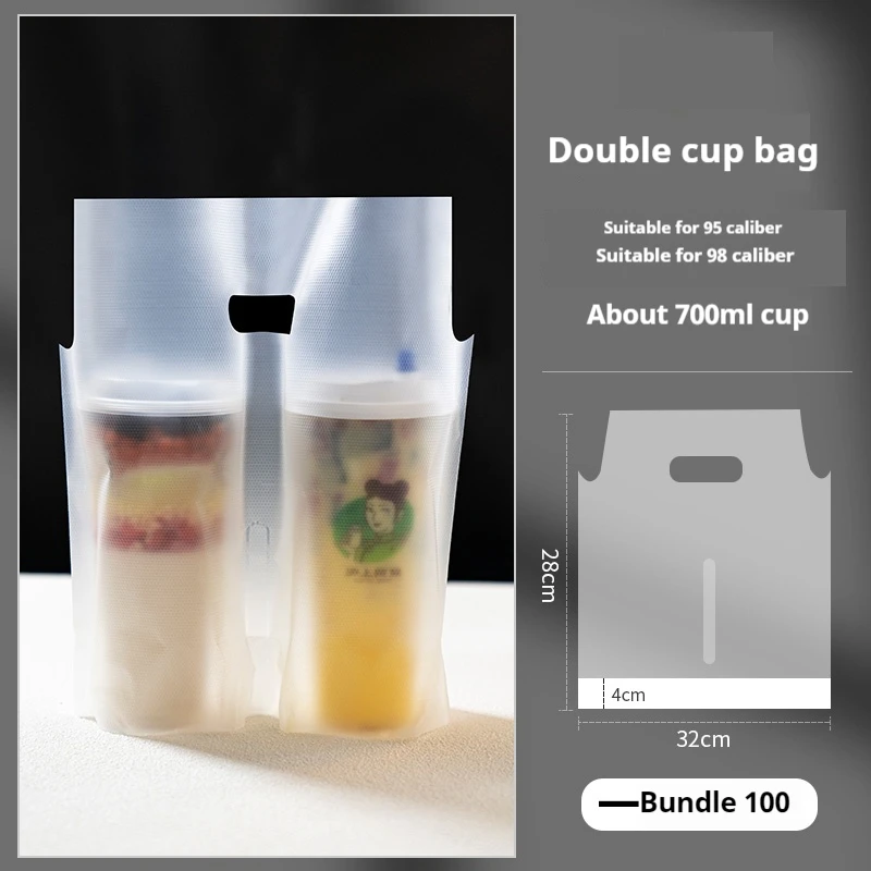 100pcs Milk Tea Packaging Bag Fruit Juice Beverage Handbag Thickening Disposable PE Plastic Single Cup Double Cup Portable Bags