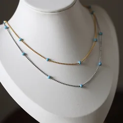 Trendy Blue Oil Droplet Chain Necklace for Women Gold Color Stainless Steel Waterproof Collar Neck Jewelry Gala Gift