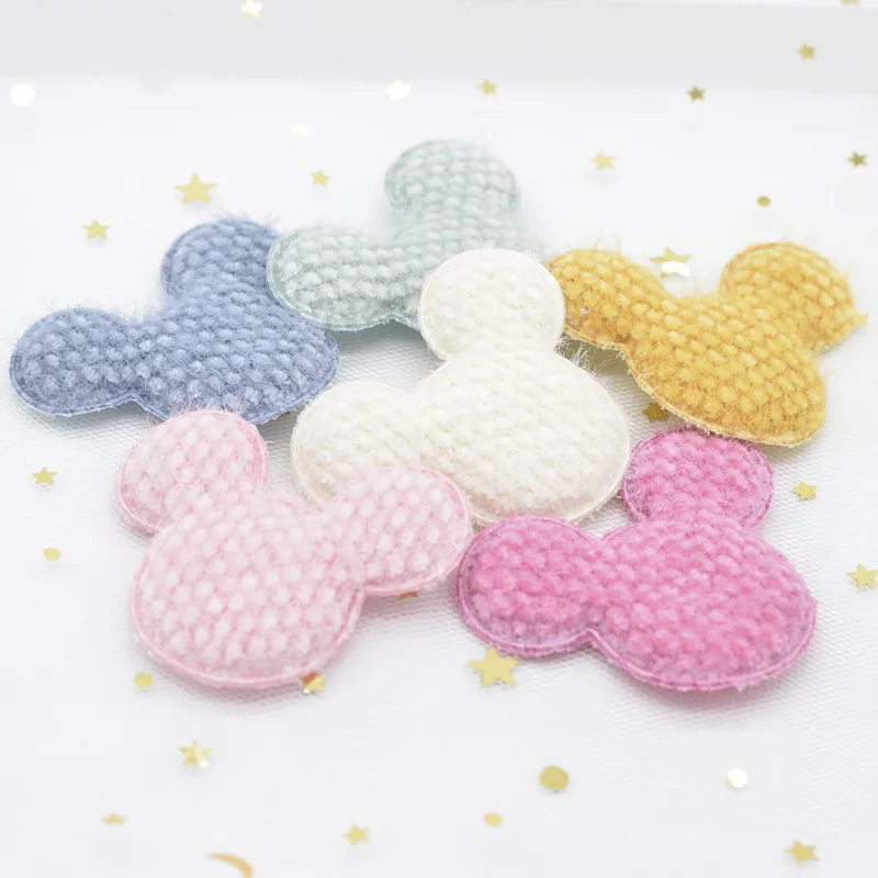 12pcs/lot Soft Plush Fabric Mouse Head Applique for Clothing Hat Sewing Supplies Patches DIY Hair Band Clips Bow Accessories