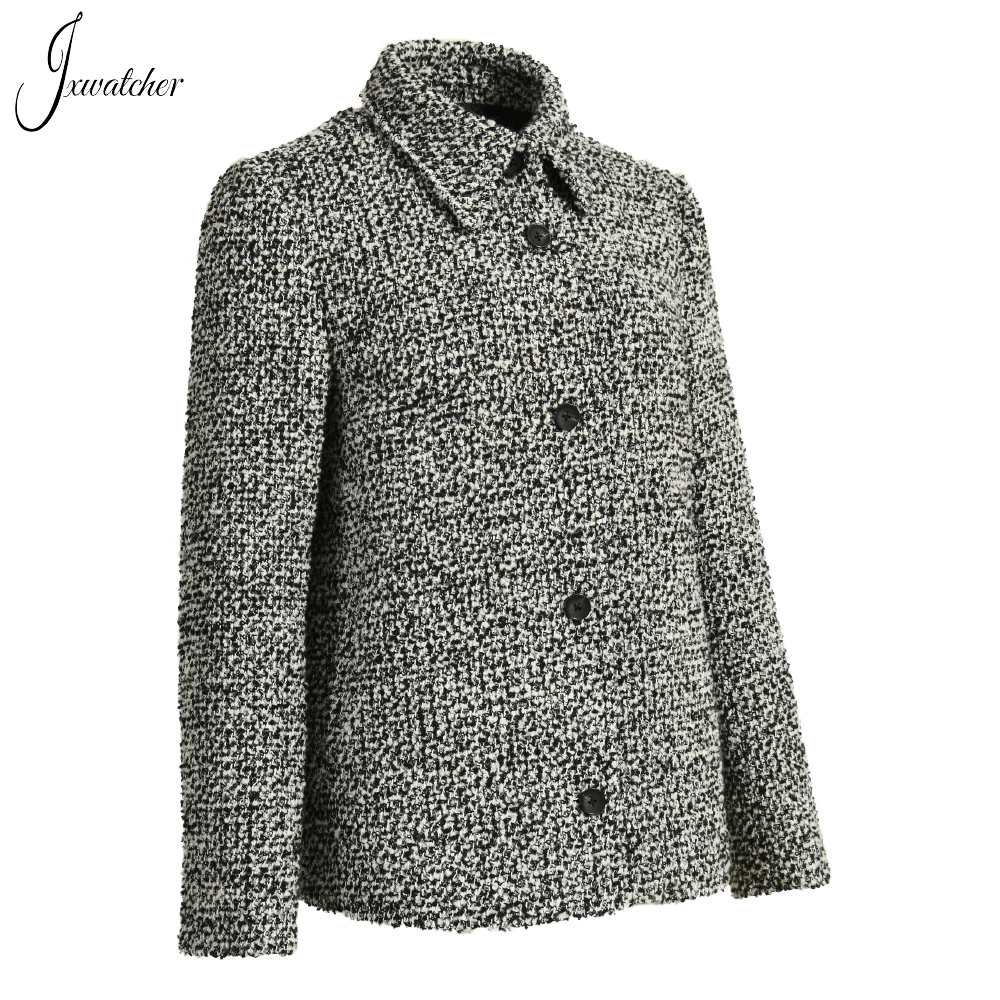 Jxwatcher Women's Tweed Jacket Single-Breasted High-Quality Winter Woolen Coat Fashion Office Ladies Suit 2023 Spring New Style