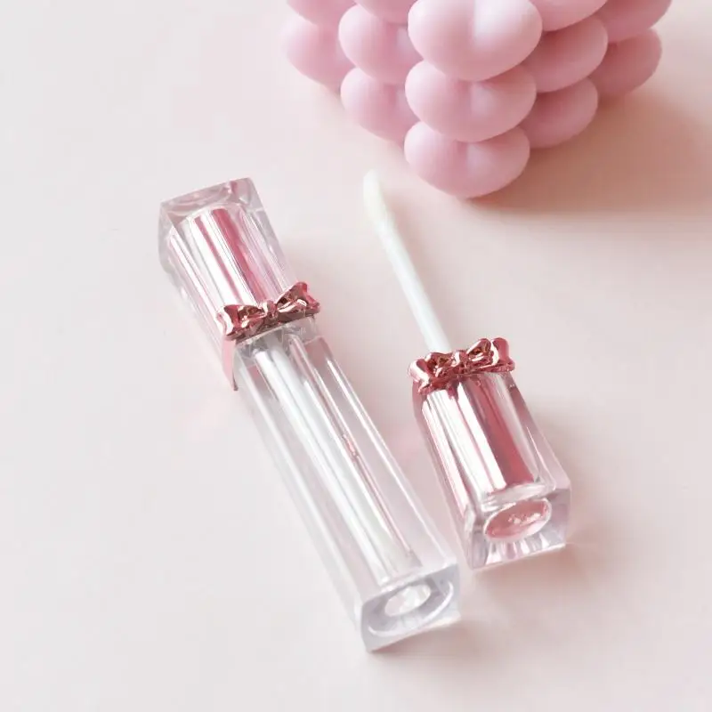 1 Stück Leere Tragbare 3,5ml Lipgloss-Tuben DIY Transparente Schleifenknoten-Lipgloss-Tuben, Quadratischer Roségold Kosmetik-Verpackungsbehälter