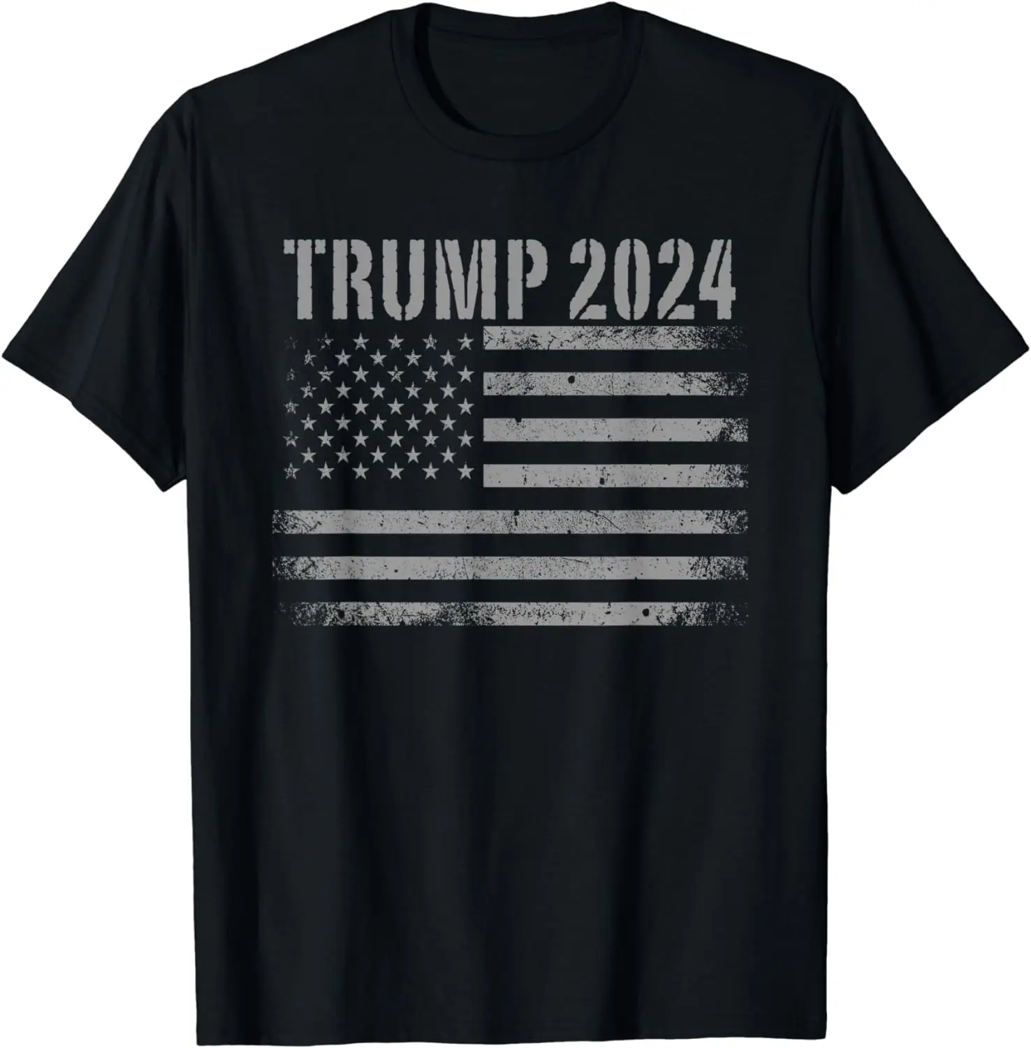 Trump 2024 Distressed American Flag USA Patriotic Military T-Shirt Vintage T-Shirt Printed Short Sleeve Shirts Men Clothing