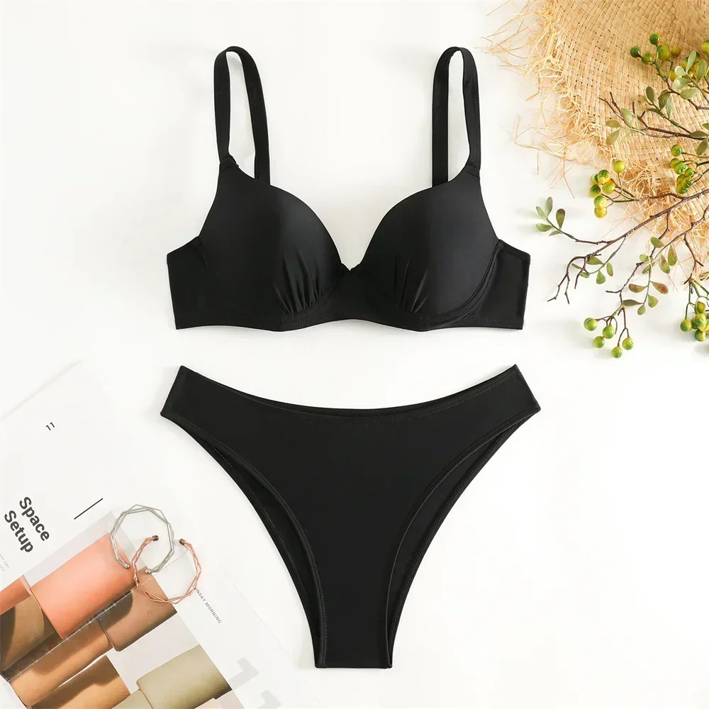 Red Sexy Push Up Bikini Thong Swimwear Underwired Padded Y2K Swimsuit Women Vacation Beach Wear Two Piece Brazilian Bathing Suit