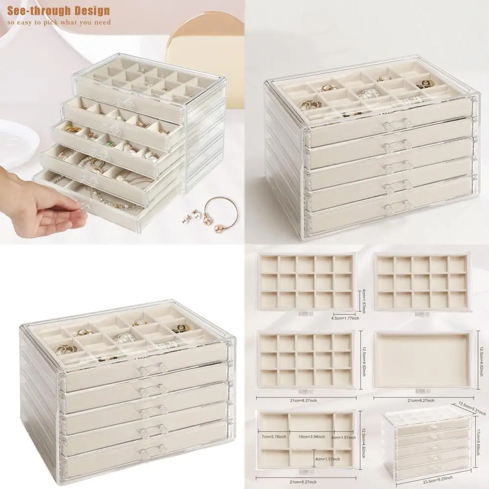 

Acrylic Jewelry Organizer with 5 Drawers - Clear Storage Box for Rings, Earrings, and More