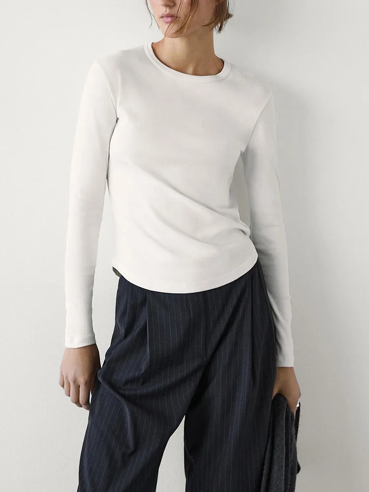 

Spring New Arrival Women's Basic Long Sve round Ne T-irt Slimming Inner Wear Commute Sle Comfortable Cotton Top
