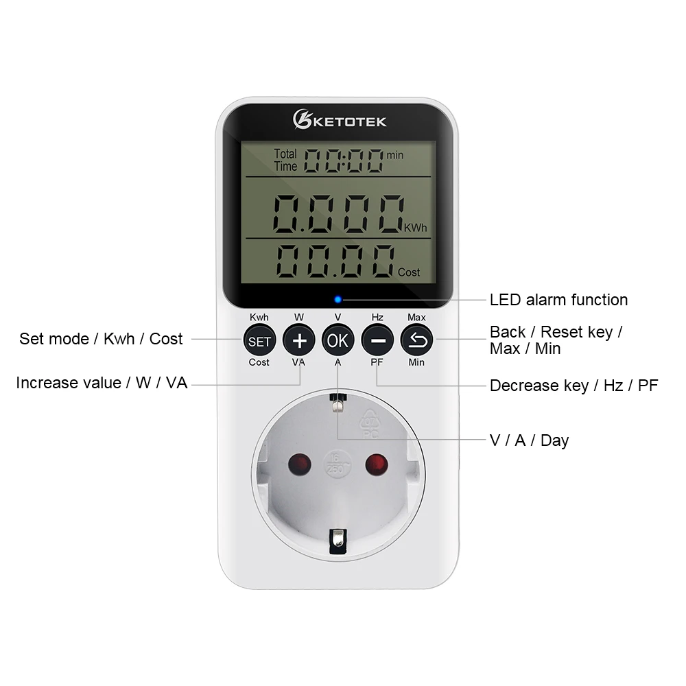 Digital AC Power Meter Wattmeter Socket Consumption Watt Energy Meter KWH EU Plug 220V Electric Analyzer Monitor