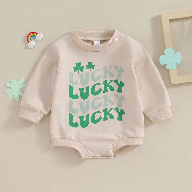 

Baby Girls Boys Sweatshirts Rompers Ireland Festival Clothes Lucky Letter Clover Print Crew Neck Long Sleeve Bodysuits Outfits