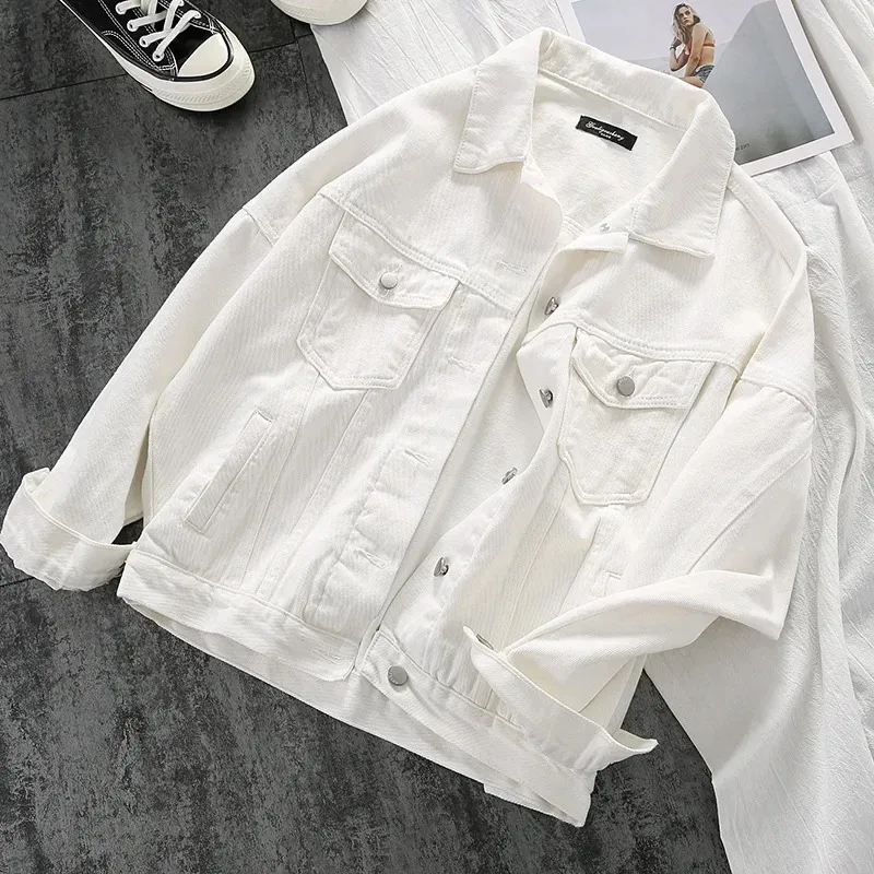 

Autumn White Denim Jacket Women Simplicity Casual Small Short Simple Chaqueta Mujer Veste Femme Streetwear Basic Jackets 2024